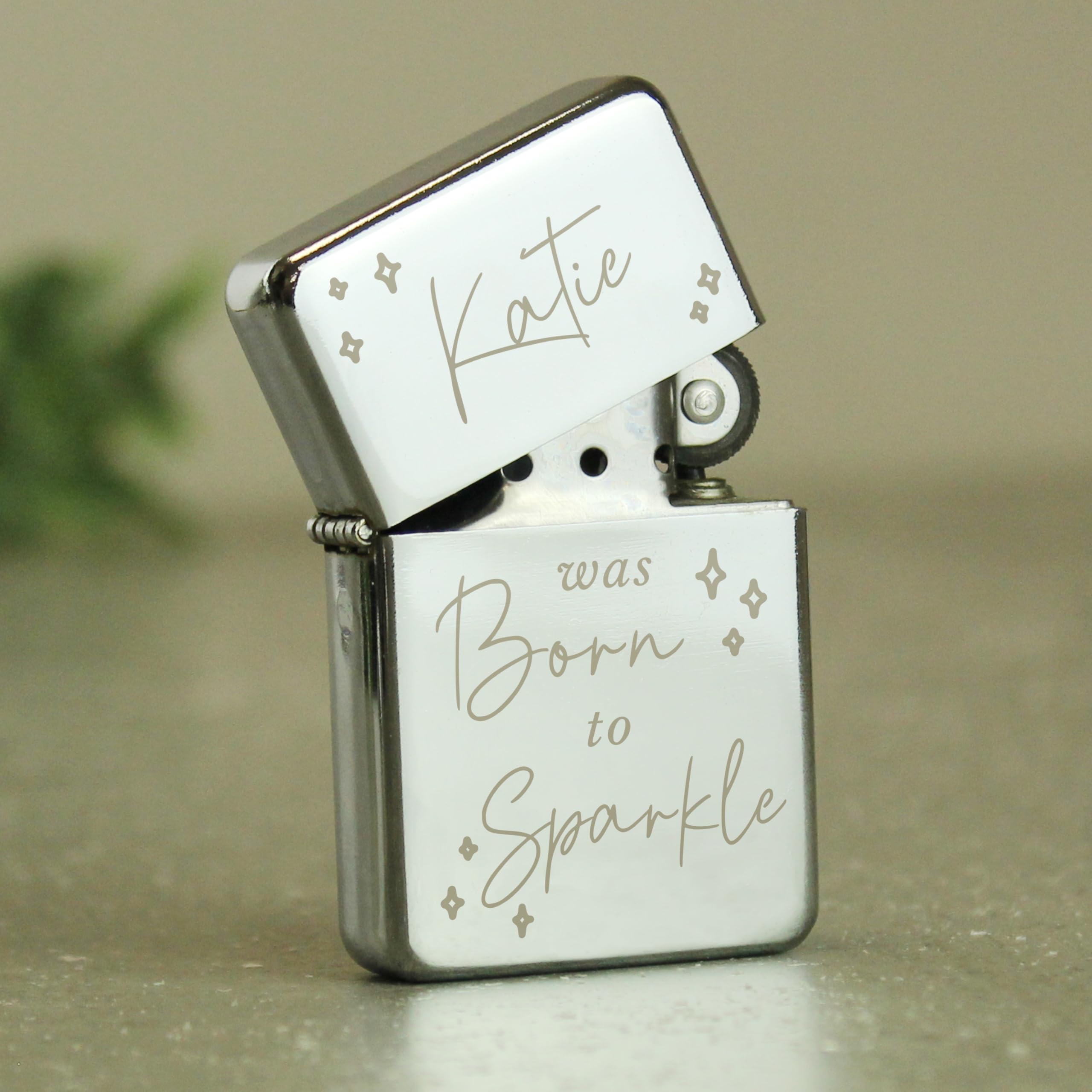 Personalised Memento Silver Personalised Born To Sparkle Diamante Petrol Lighter