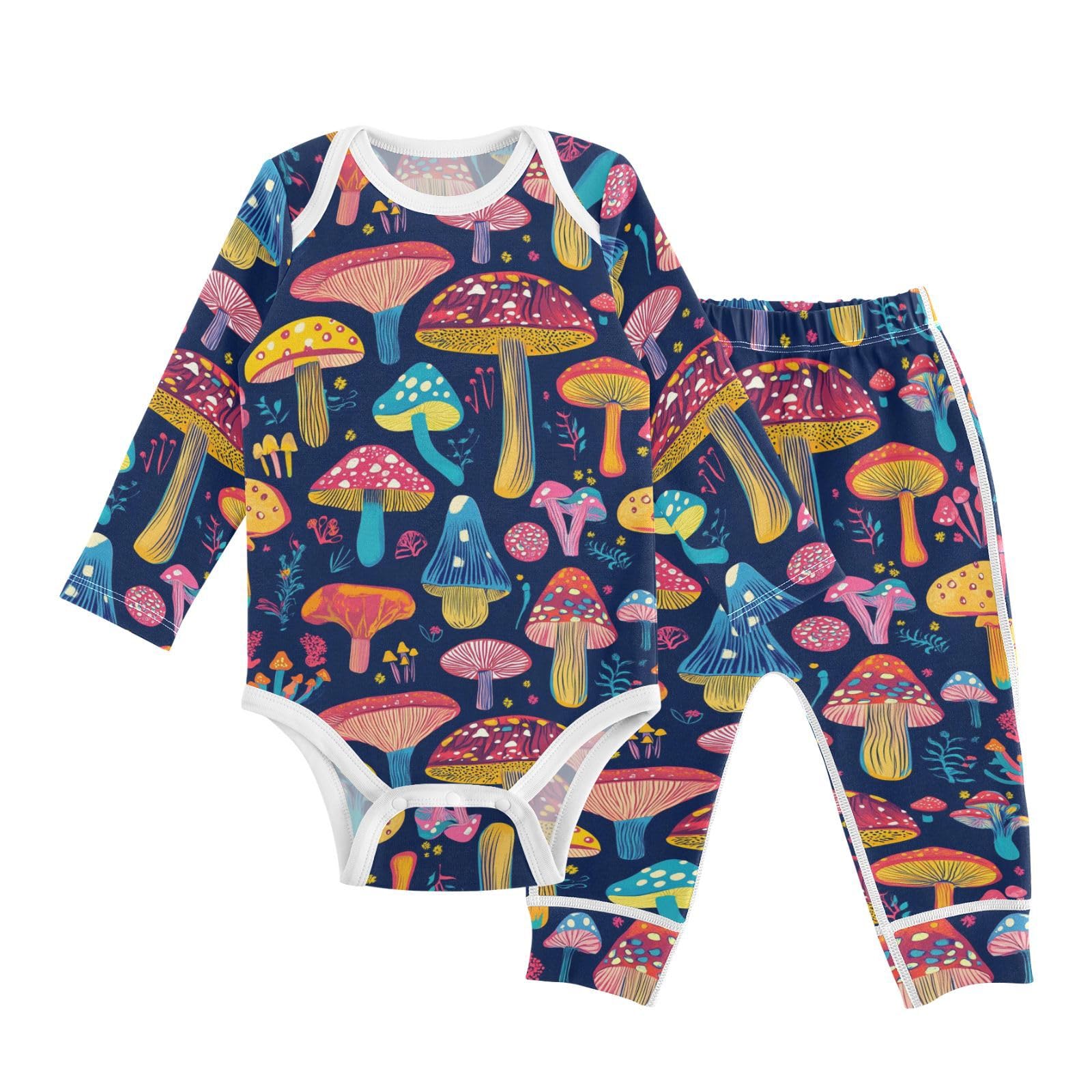 vvfelixl Baby Bodysuits Pants Sets Fantasy Seamless Mushrooms Long Sleeve Baby Onesie Clothes for Boys Girls 3-6M