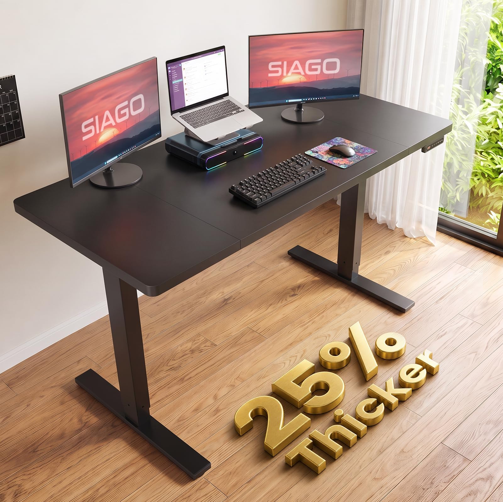 - SIAGO Electric Standing Desk Adjustable - 48 x 24 Inch Sit Stand up Desk with Cable Management - 3 Memory Preset Adjustable Height Table