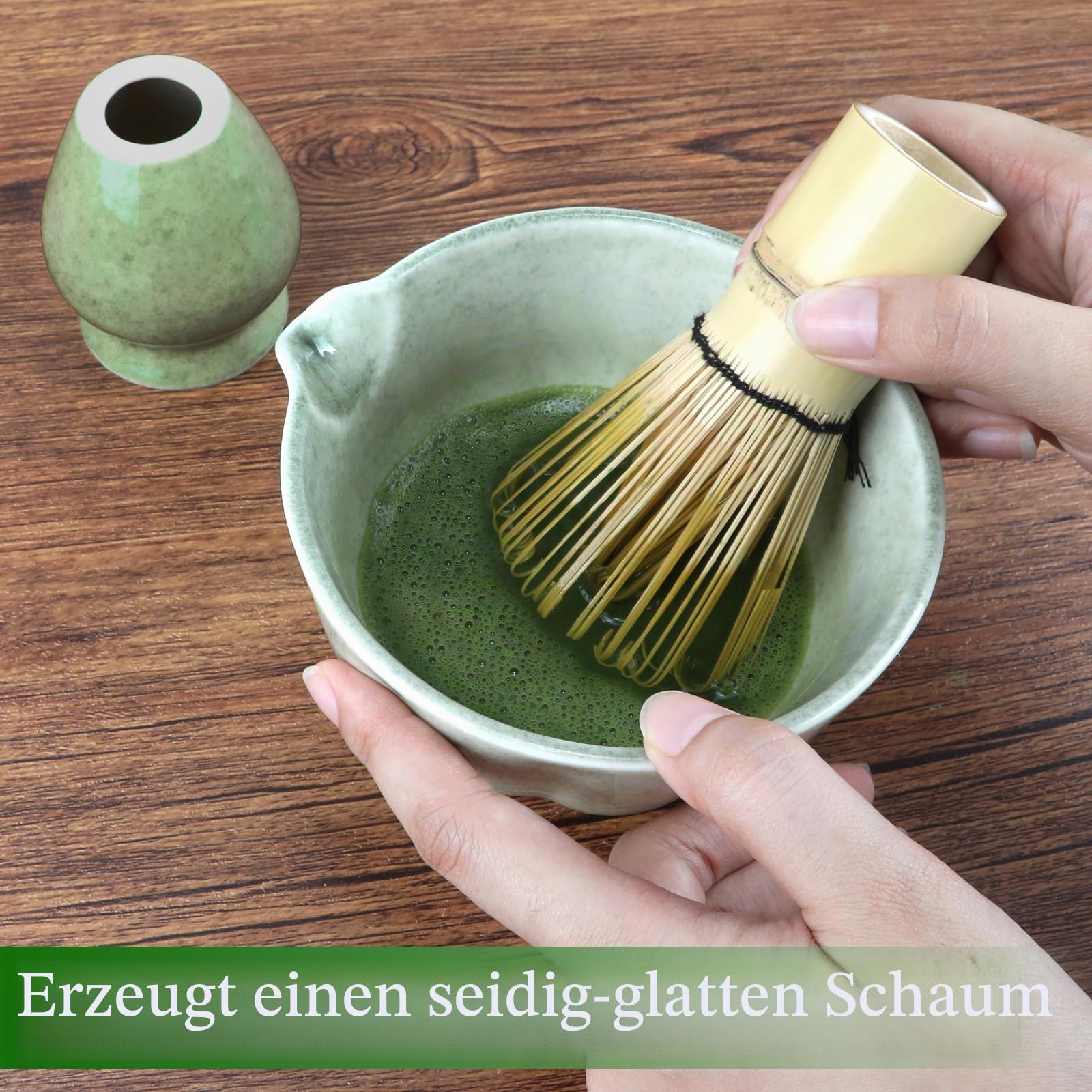 Matcha Schneebesen Set, 5 Stück mit Bambus Matcha Schneebesen, Keramik Chasen Halter, Pulver Starter Sieb, Bambus Schaufel, Löffel, Matcha Tee Herstellung Werkzeuge für Starter Matcha Liebhaber