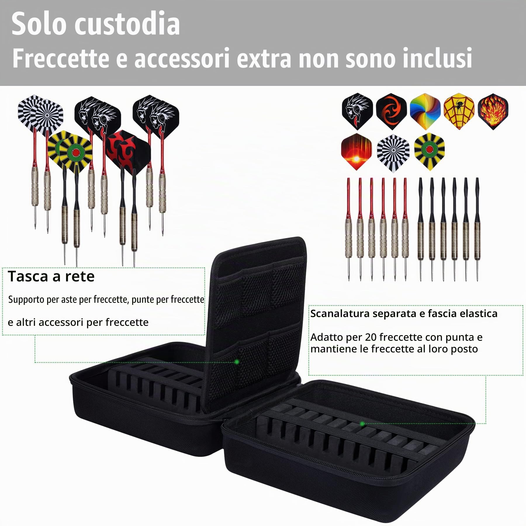 co2CREA Custodia Rigida di Ricambio per 20 Freccette con Punta in Acciaio o Freccette con Punta Morbida(Solo Custodia,Case Only)