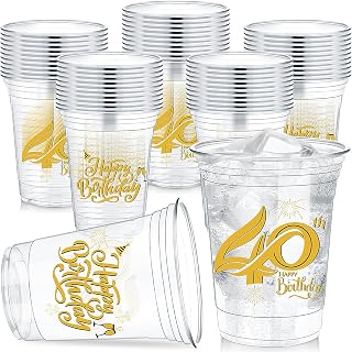 60 Pcs 12 oz 40th Birthday Party Plastic Cups Clear Happy Birthday Tumblers for Celebrating 40 Years Disposable Party Supplies