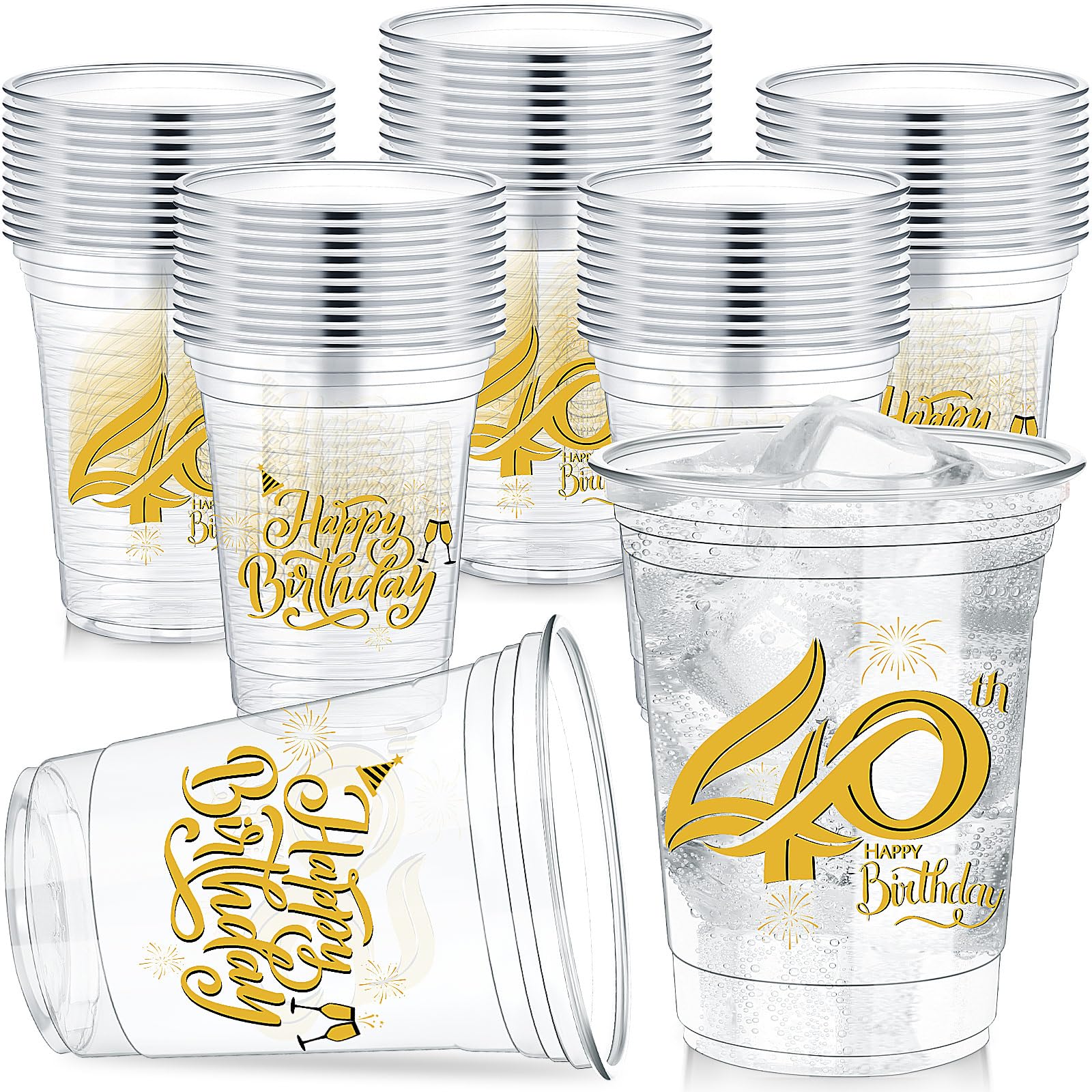Yiyiring 60 Pcs 12 oz 40th Birthday Party Plastic Cups Clear Happy Birthday Tumblers for Celebrating 40 Years Disposable Party Supplies