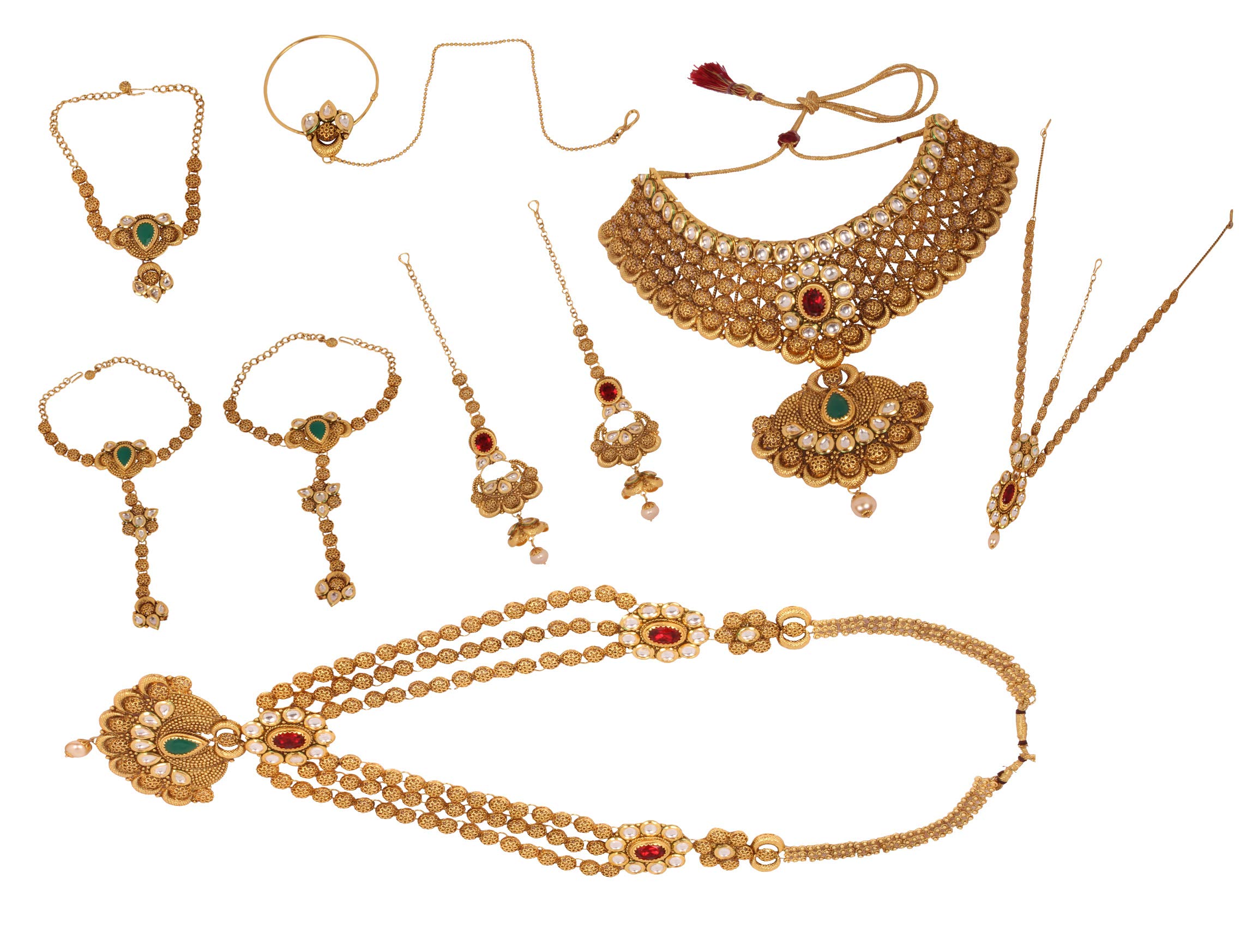 Indian Style Golden Plated Polki Necklace Earrings Bridal Set Traditional Jewellery