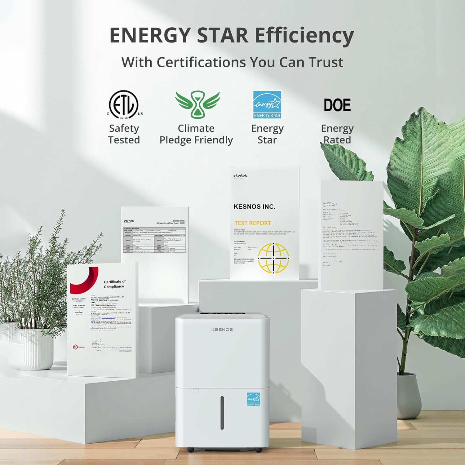 Kesnos 2,500 Sq. Ft. Energy Star 2025 Dehumidifier for Home & Basement, Ideal for Bedroom with Ultra Quiet 36 dB, 0.39-Gallon Water Tank with Drain Hose, 4 Pre-Set Modes, Auto Defrost, Timer