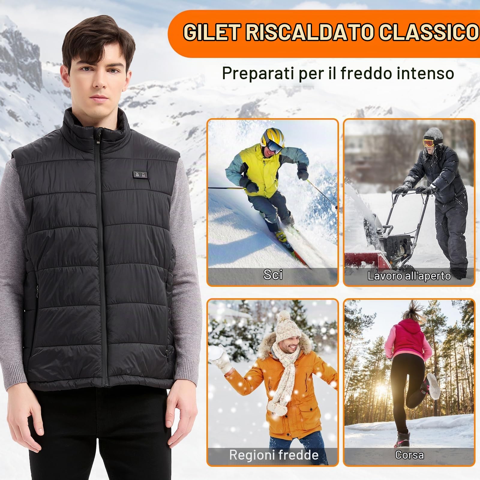 Amiable Gilet Riscaldato Uomo, Giubbotto Riscaldato,15 Zone, Gilet Riscaldato con 10000mAH Batteria Recargable, Giacca Riscaldata per All'Aperto Lavoro, Pesca, Ciclismo