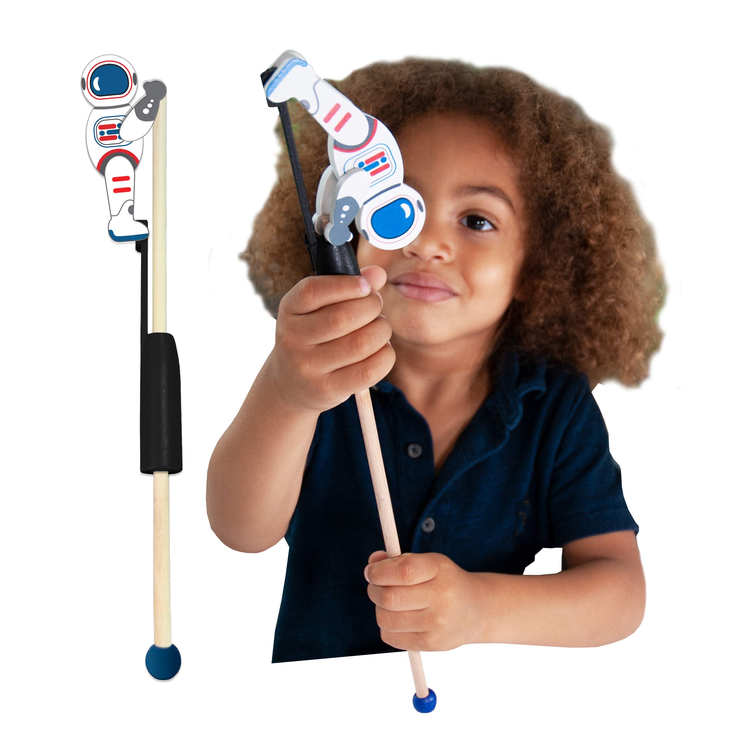 Delux Base Animal Acrobats Astronaut Space Themed Style Wooden Toy for Kids, Multicolor