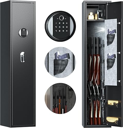 Caja fuerte para 5 pistolas y huellas dactilares para rifles y pistolas domésticas, biométrica rápida para rifles y escopetas, gabinete largo para