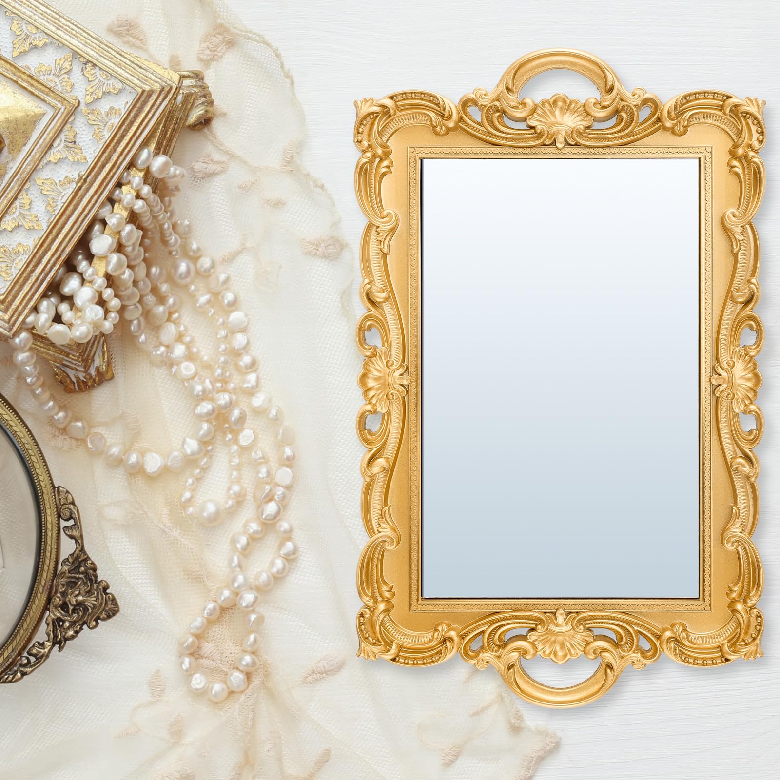 アンティーク　ゴールドミラー Amazon.com: 2 Pcs Vintage Decorative Gold Mirror Set
