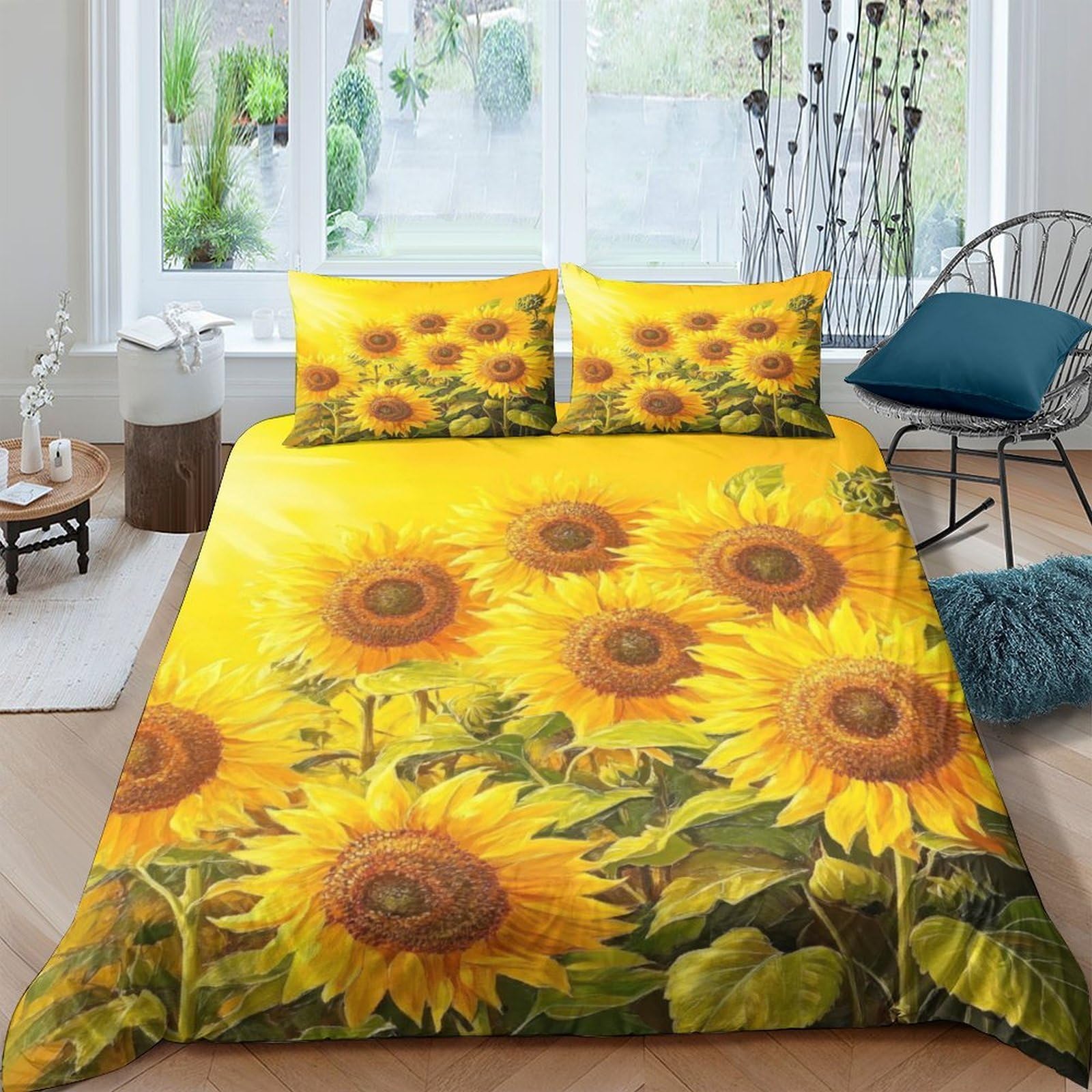Ctjqhvkz Style-10 3D Printed Sunflower Field Fitted Sheet Microfiber Soft Easy Care Yellow Blossom Bed Cover For Bedroom Guest Room Single（135X200cm）