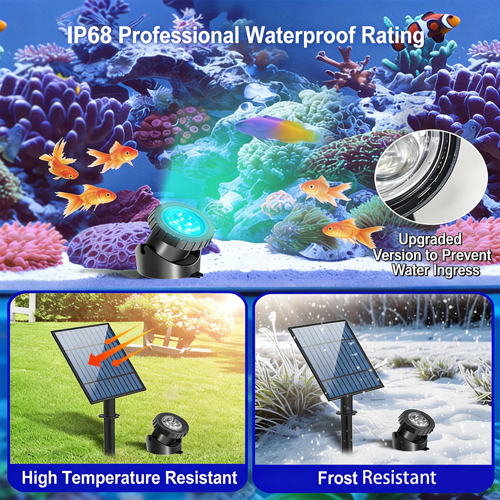 Paquete de 2 luces solares subacuáticas de diferentes colores que cambian con batería de 2000 mAh, IP68, impermeable, para piscinas y jardines, accesorios de piscina solares