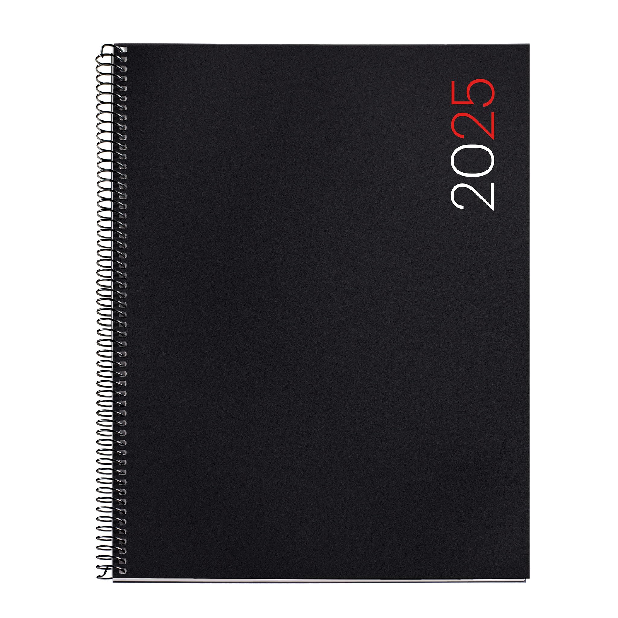 Miquelrius - 2025 Diary, 210 x 270 mm Yearly Diary, Week to View Agenda, Flexible Polypropylene Cover, Spiral, Paper 80 g/m², Spanish, English and Portuguese, Black