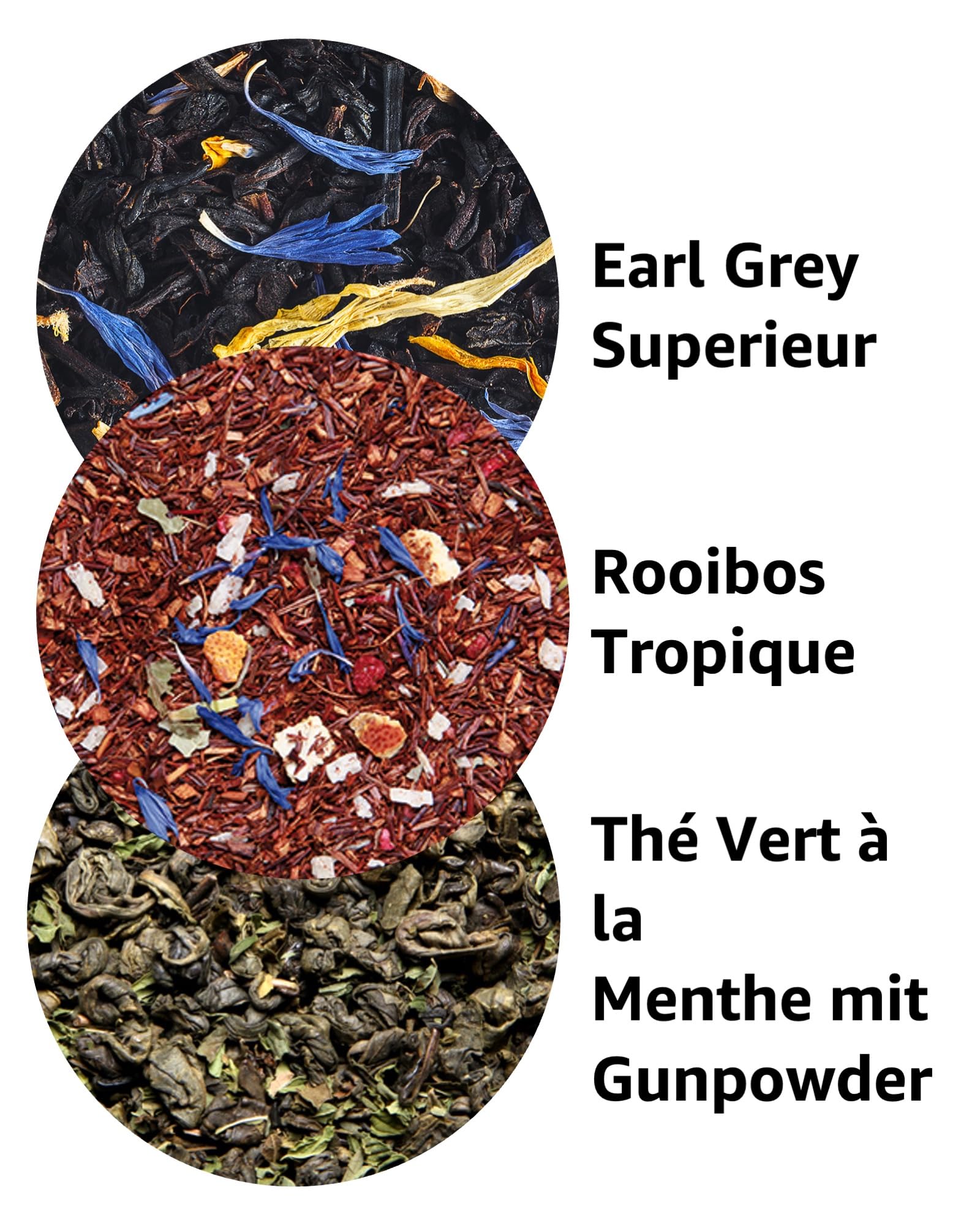 Edles Trio Tee-Geschenkset: Earl Grey, Rooibos Tropiques, Grüner Tee Menthe | Drei Sorten, schmuckvolle Aromadosen, Tee Geschenkideen, Premium Tee, Geschenk für Teeliebhaber, Christmas Hamper
