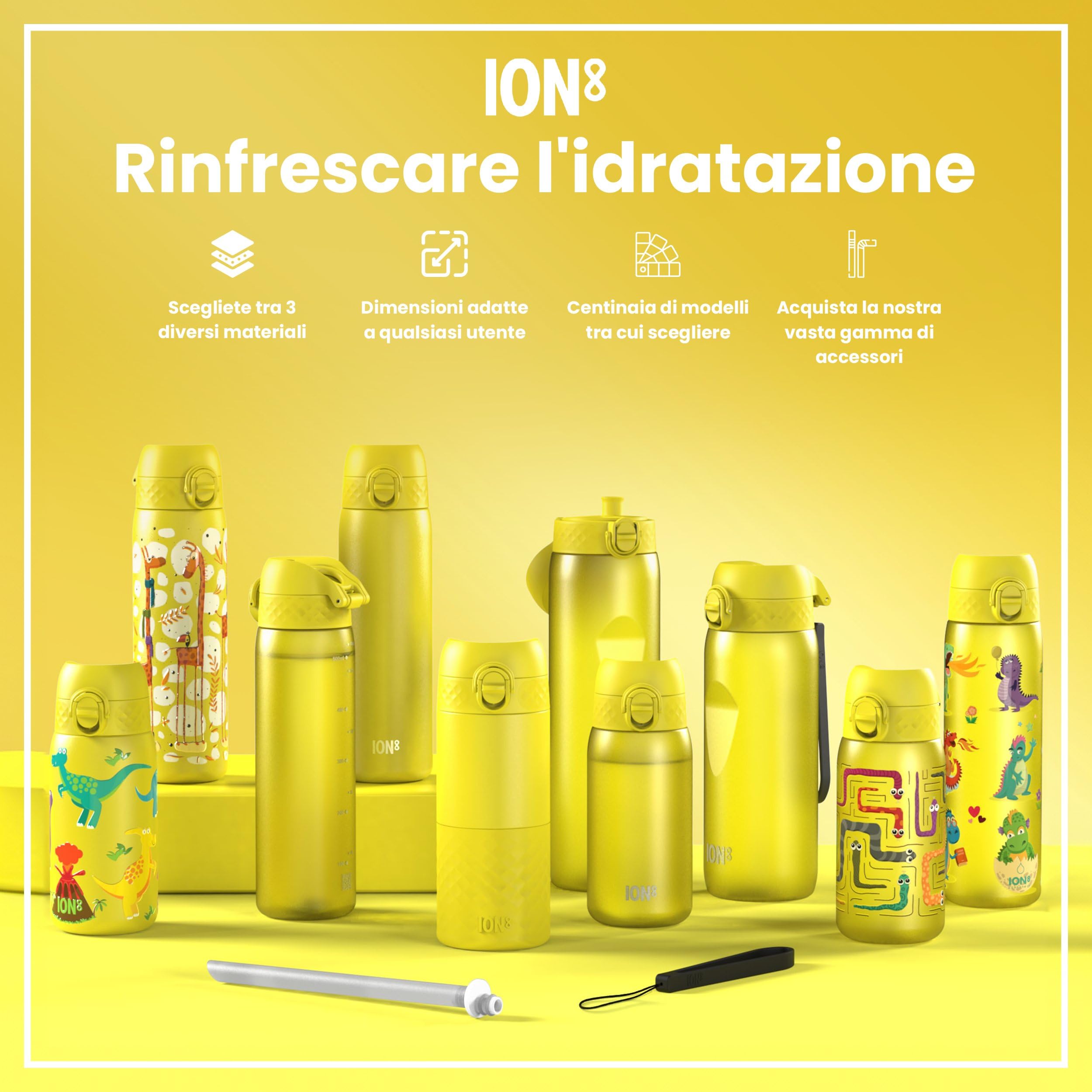 Ion8 Borraccia Termica in Acciaio Isolato, 320ml, a Prova di Perdite, Facile da Aprire, Serratura Sicura, Lavabile in Lavastoviglie, Maniglia per il Trasporto, Facile Pulizia, Dinosauri