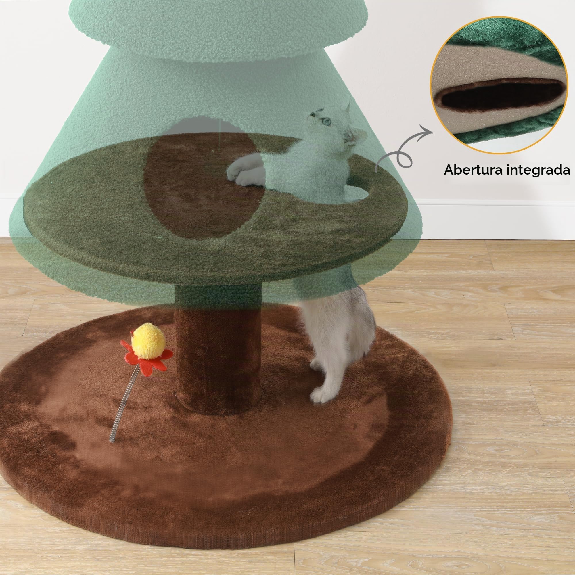 YITAHOME 132 cm Árbol Grande para Gatos con casa para Gatos de Dos Pisos, Torre para Gatos, con Juguetes para Gatos, Centro de Actividades para Gatitos, decoración navideña, Verde