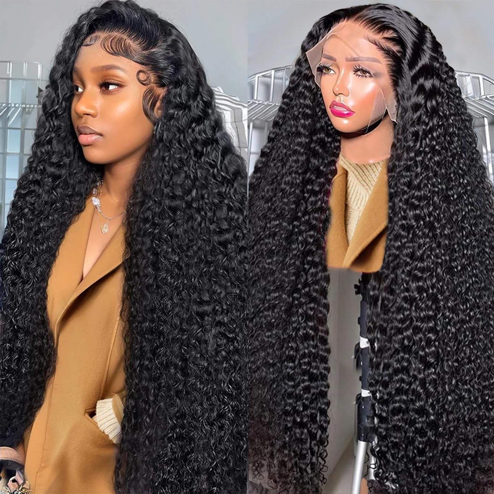 Noxlouis 38 Inch Deep Wave Lace Front Wigs Human Hair Wig for Woman 13x4 Hd Deep Curly Lace Front Wig Human Hair Pre Plucked With Baby Hair