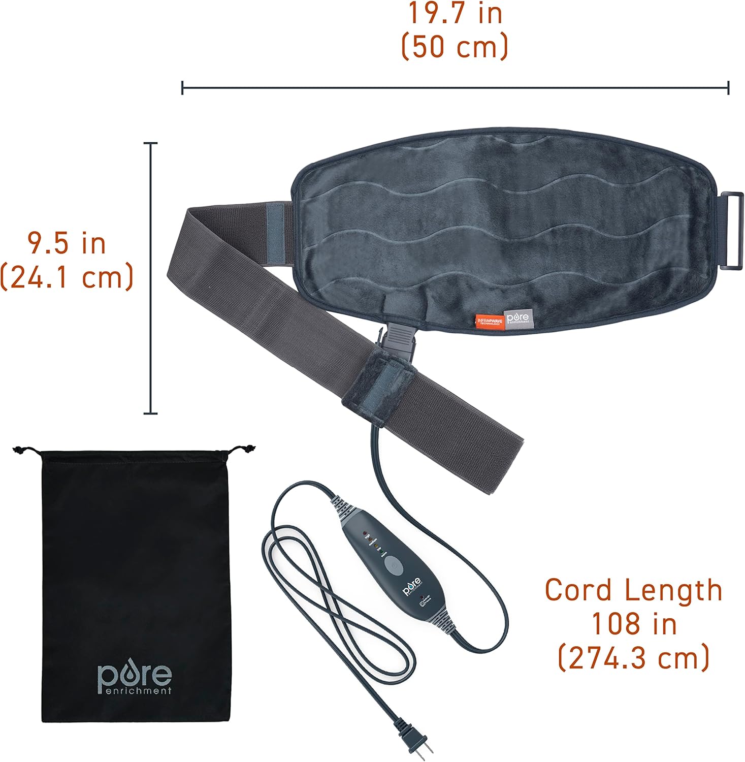 Pure Enrichment PureRelief Pro Far Infrared Universal Heat Wrap - Deep Muscle Relief for Back, Neck, Shoulder, & Knee Pain in Athletes, 4 Heat Settings, Dry/Moist Heat, Lumbar Heating Pad (Iron Gray) - Image 5