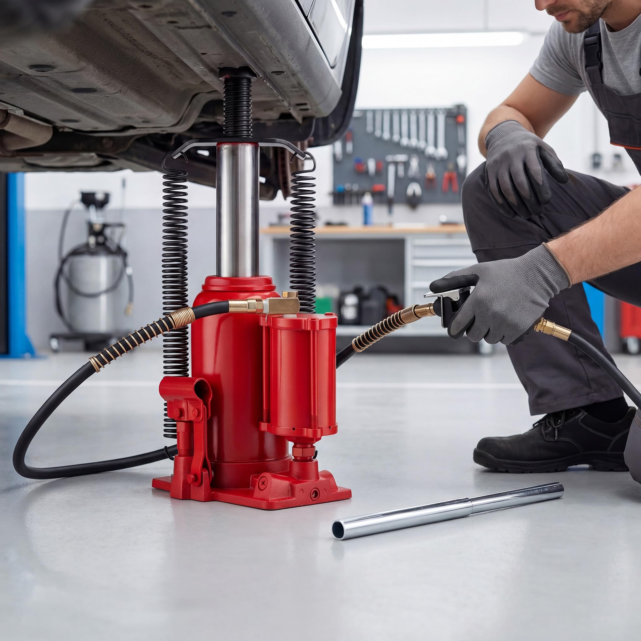 Wiltec Martinetto Idraulico a Bottiglia 20t 260-510mm Uso Pneumatico e Manuale Cric
