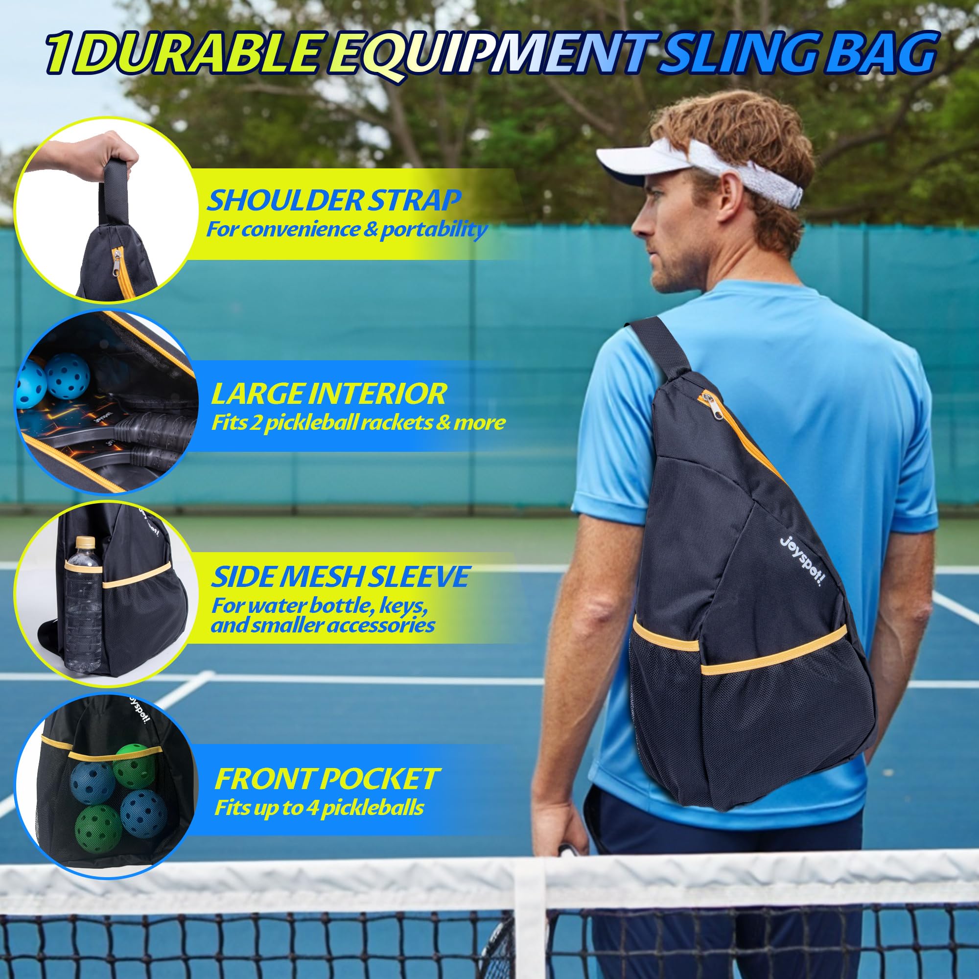 JOY SPOT! Pickleball Schläger 2 Pack mit 4 Bällen und Tragetasche – Leichte Schläger mit Fiberglas-Oberfläche für Männer, Frauen und Anfänger – Perfekt für das Spielen im Innen- und Außenbereich