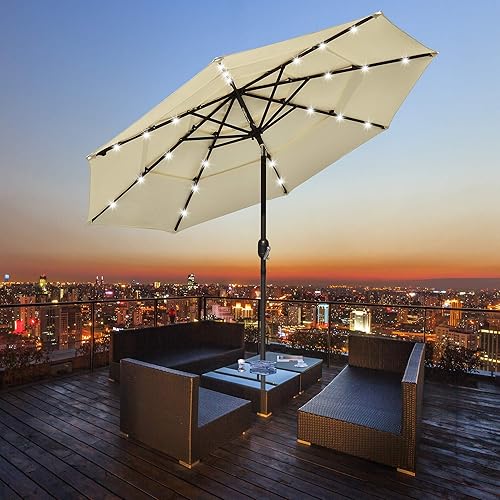 Miniatura 64 de Yescom Outdoor Solar Powered LED Patio Umbrella with Crank Tilt for Garden Backyard Deck Table Market Poolside Party Event 2-Beige,3-Negro