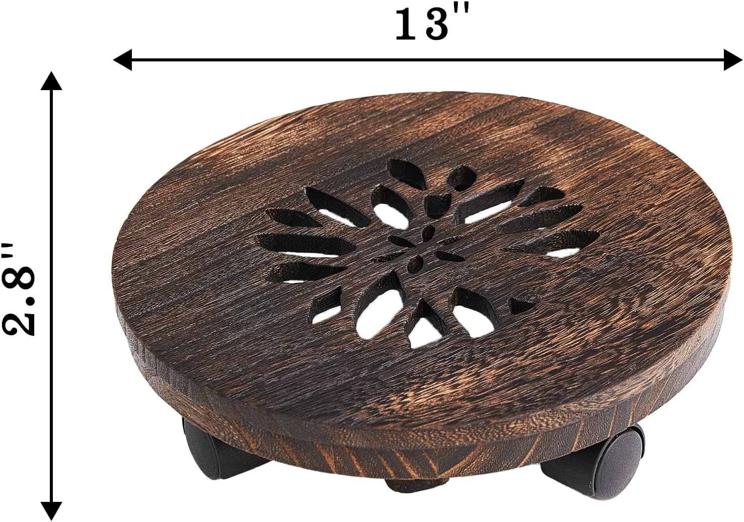 13" Plant Caddy Plant Stand with Wheels Rolling Plant Stand Heavy Duty Wood Plant Caddy, Heavy Duty Rolling Planter With Lockable Wheels Indoor Outdoor Potted Plant Roller Base Stand,Patio,Flower Pot