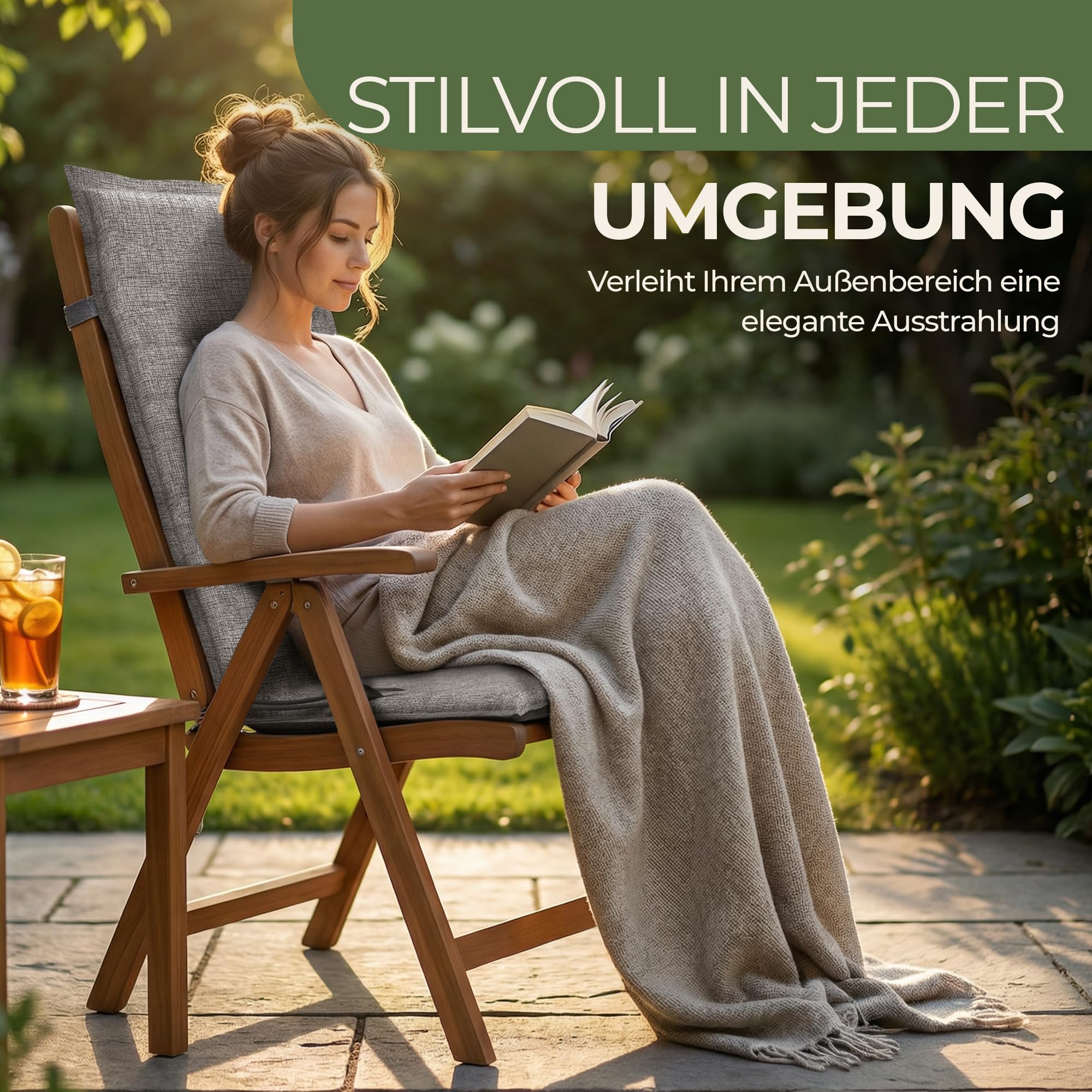 Florence Hochlehner Auflage – Gartenstuhlauflage Hochlehner mit Schaumstoff Polster, Outdoor Kissen & Stuhlkissen für Gartenstuhl, Sitzkissen Stuhl & Sitzkissen Bank, Outdoor (4, anthrazit)