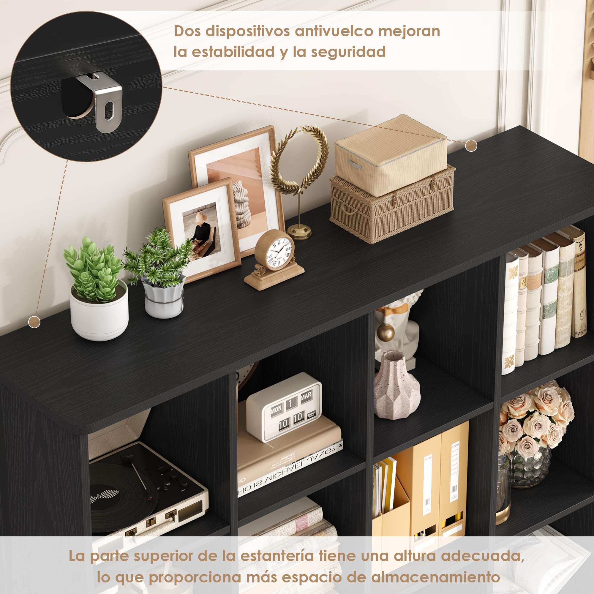 FirFurd 145cm Librería con 4 Puertas y 12 Compartimientos, Librería Salón | Estantería con Puertas, Estantería Libros, Estanterías Almacenaje, para Salón Estudio Oficina Dormitorio Negro 121x30x145cm