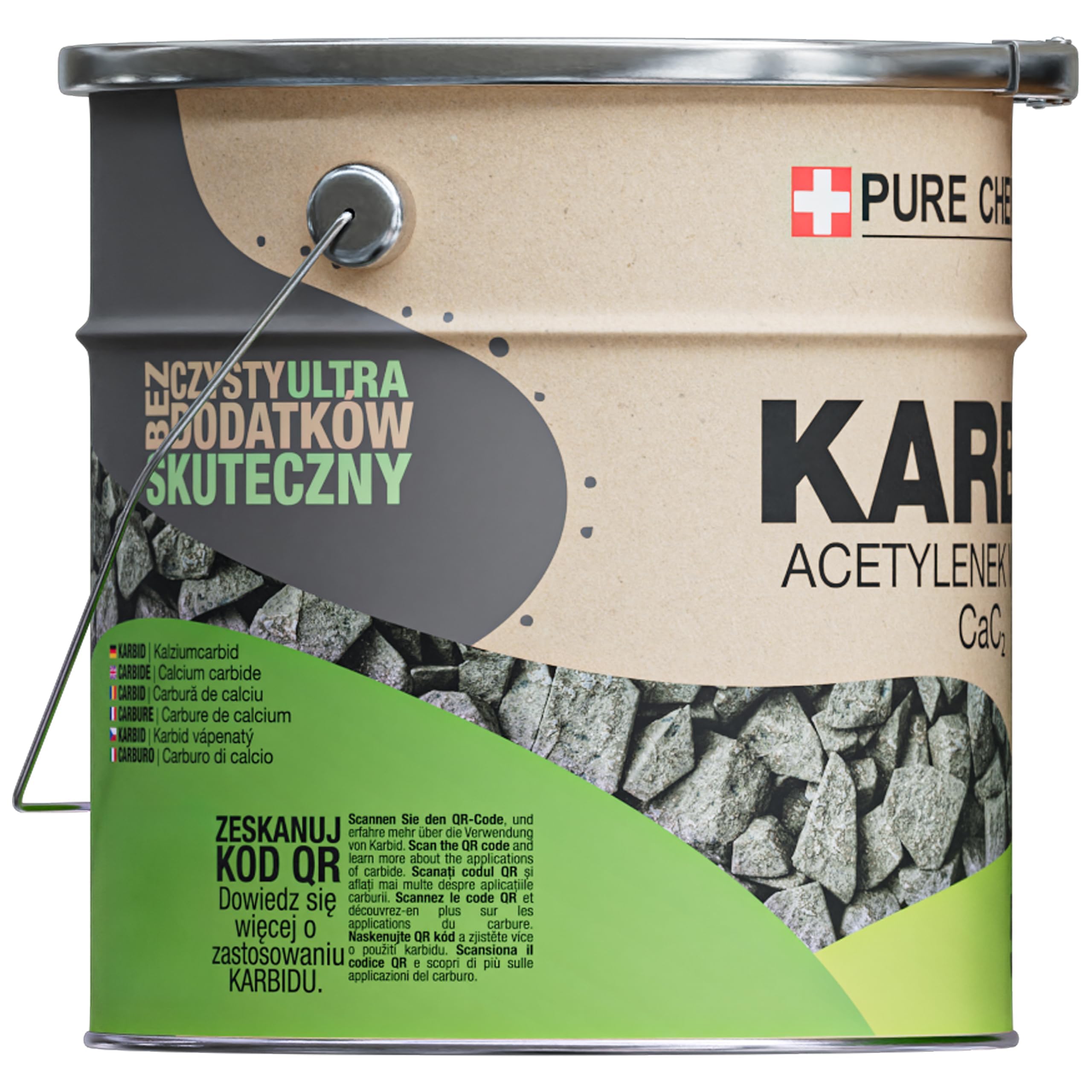 CHOSA Carburo di Calcio 5 kg - CAC₂ Puro al 100%, Senza Additivi - per Lampade Acetilene, Saldatura e Giardino - Robusta Scatola di Metallo – la Confezione Protegge dall'umidità – Chiusura Ermetica