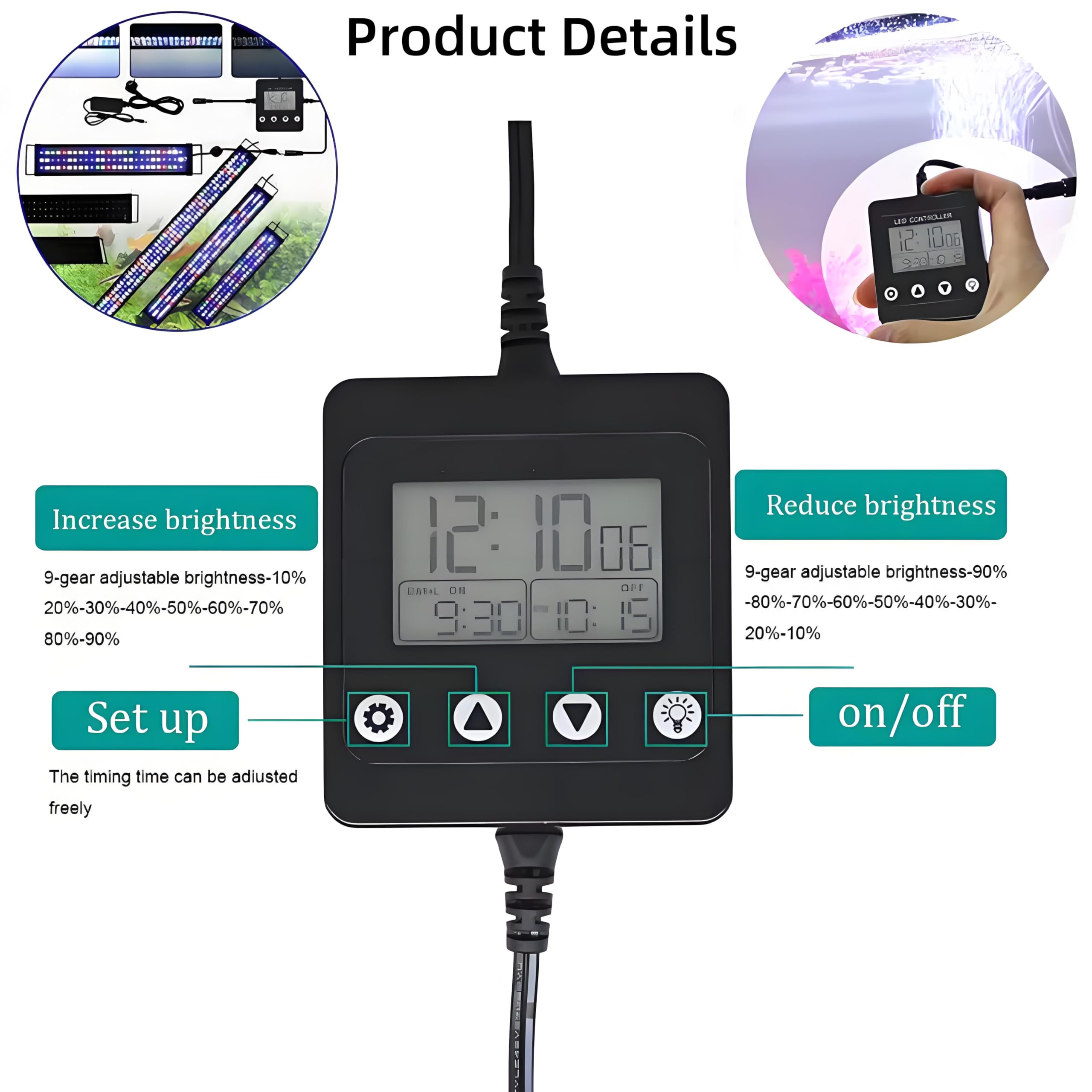 Aquarium LED Timer & Dimmer – Programmierbar mit 8 Gruppen, Sonnenaufgang/Untergang Simulation, 0-100% Dimmfunktion – Automatische Lichtsteuerung für Fische Vögel，Speicherfunktion