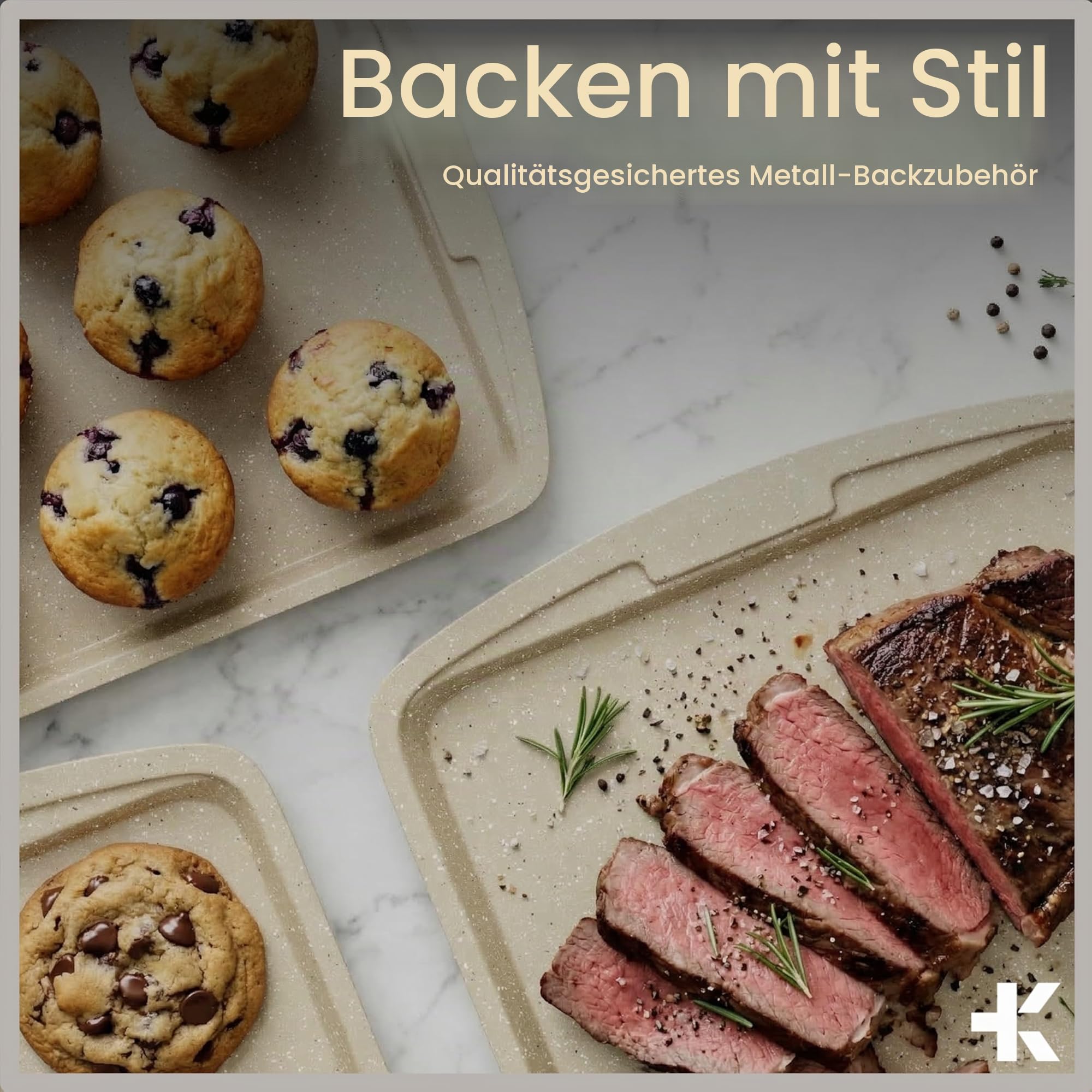 Bakken Swiss - Bakeware Set - 6-teilig - Stapelbar, Deluxe, Antihaft-Backformen für Profi- und Heimkochen - Kohlenstoffstahl, weiße Steinbeschichtung