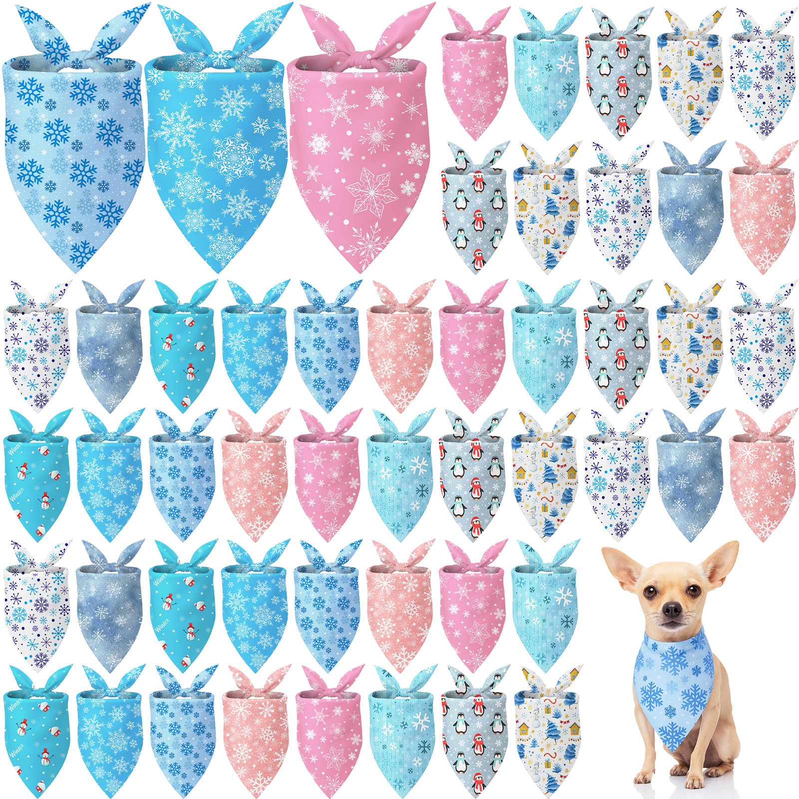 Weewooday 50 Pcs Winter Bandanas Bulk for Dogs Snowflake Cats Bandanas Charm Soft Triangle Bibs Adjustable Scarf for Small Medium Large Pets Winter Costume(25.6 x 17.7 x 17.7 Inch) — image 1