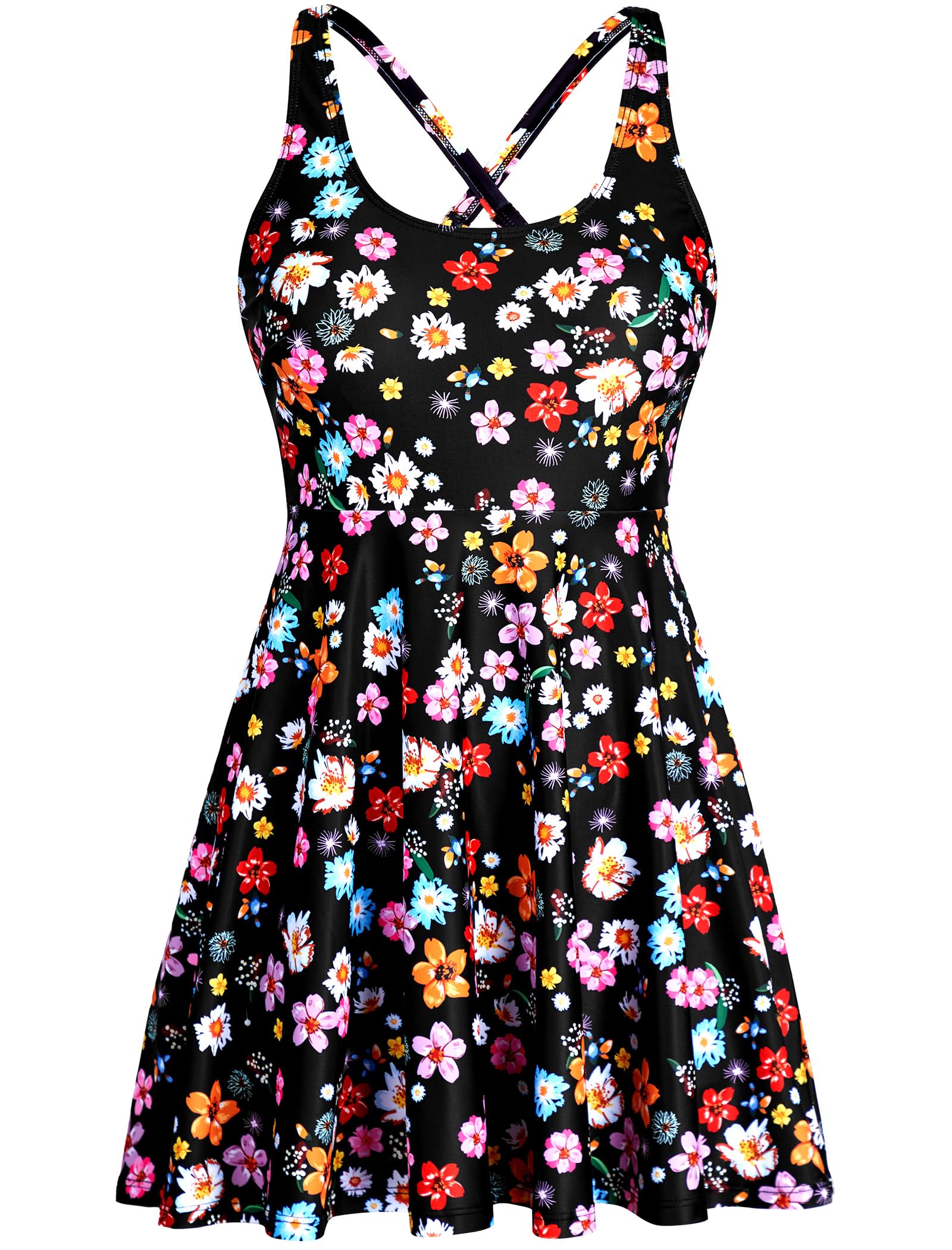 HUAKARY One Piece Swim Dress for Women Swimsuits 2026 Tummy Control Adjustable Strap Modest Cute Bathing Suit