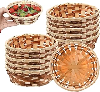 10Pcs Round Gift Baskets, Bamboo Bread Bin, Bread Baskets for Table, Natural Handmade Bamboo Fruit Basket for Shop Supermarket Restaurant Display Decor Home Storage