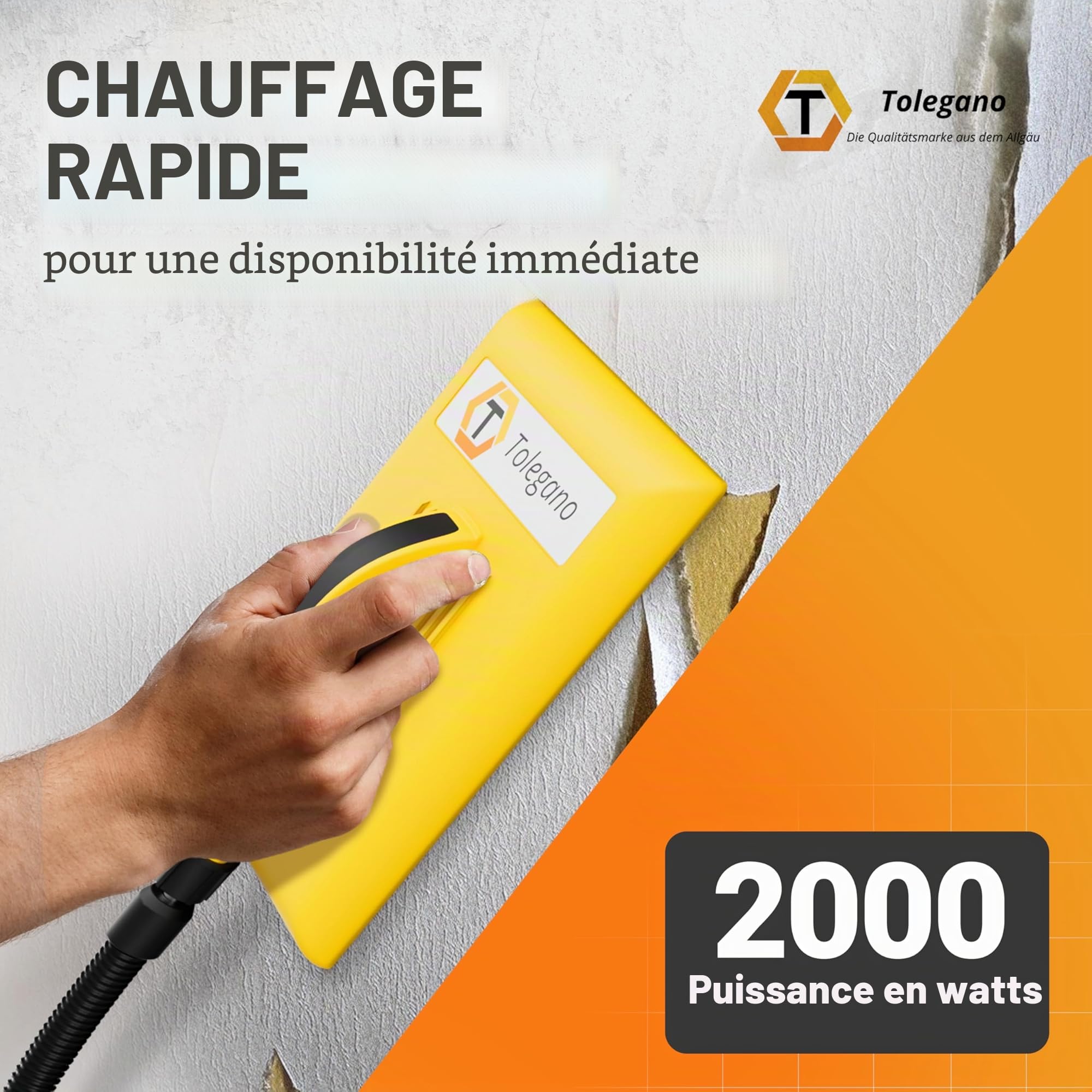 Décolleuse à papier peint, fonctionnement vapeur - Puissance : 2000 W - Réservoir de 4,5 l - Durée de fonctionnement : environ 80 minutes. Décolleuse à papier peint et générateur de vapeur
