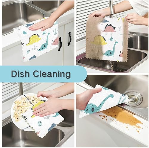 Miniatura 2 de FRODOTGV Cute Dinosaurs Plants Eggs Quality Print Microfiber Towels Kitchen Fast Drying 6 Pack Microfiber Absorbant Towel for Countertop Sink