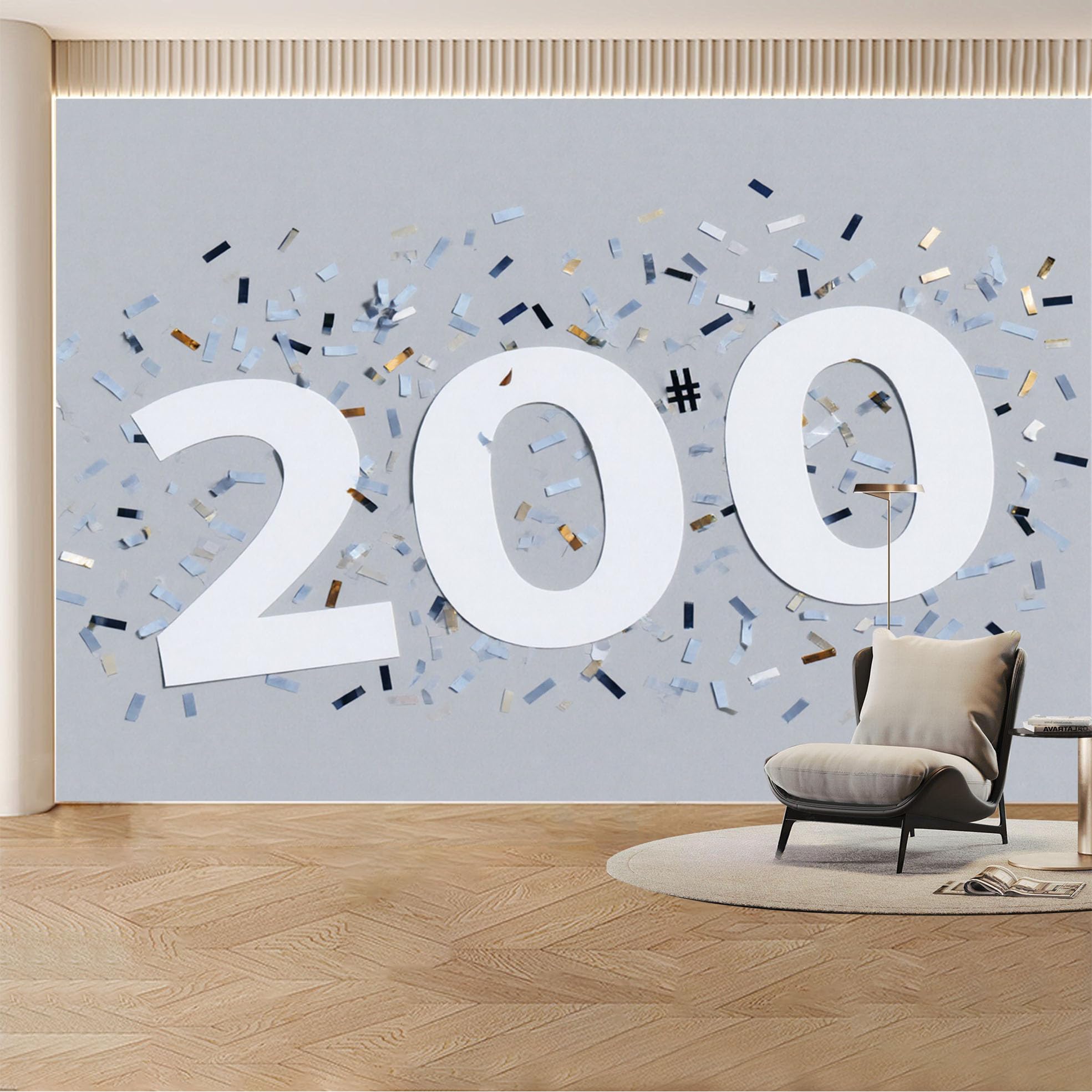 Custom Wall Mural Wallpaper Number 200 Confetti， Modern 3D Effect Wall Decor Large Wall Art， Minimalist Luxury Celebration for Living Room， Bedroom， Office