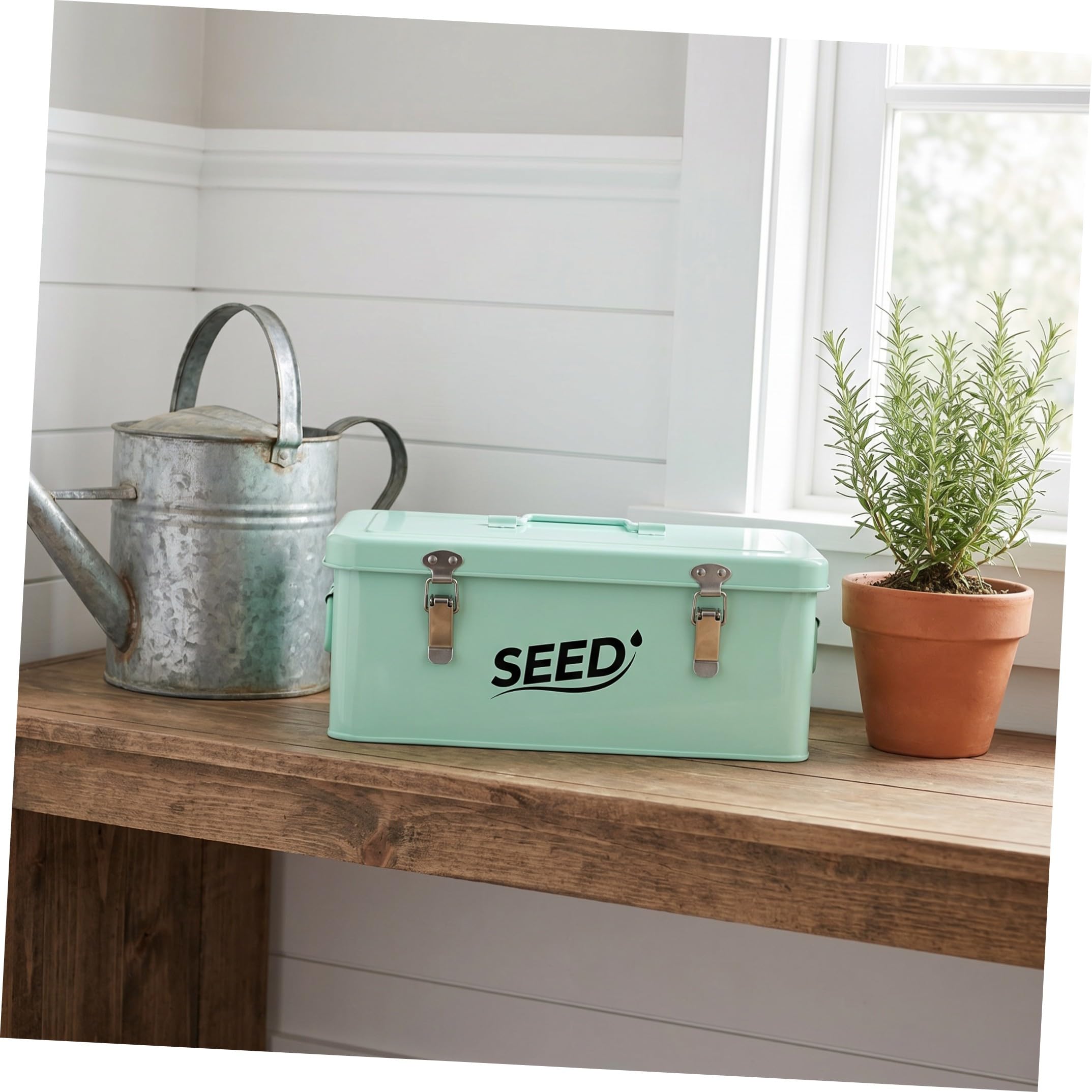 YARNOW Caja Organizadora para Semillas de Plantas con Compartimentos Caja Metálica con Cierre Seguro y Asa Ergonómica Almacenaje Portátil para Semillas de Flores y Herramientas