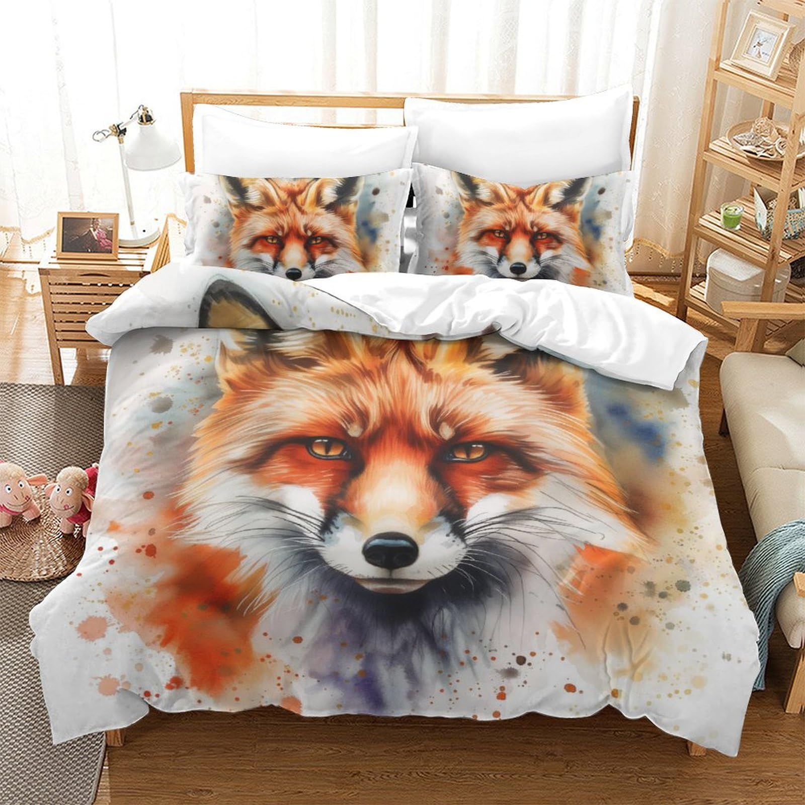 GXYUAOIEF Jungle Fox Duvet Cover Sets 3 PCS Hotel Quality Quilt Cover Bedding Bed Covers with Pillowcases with Zipper Closure Hypoallergenic Soft Breathable Microfiber King（220x240cm）