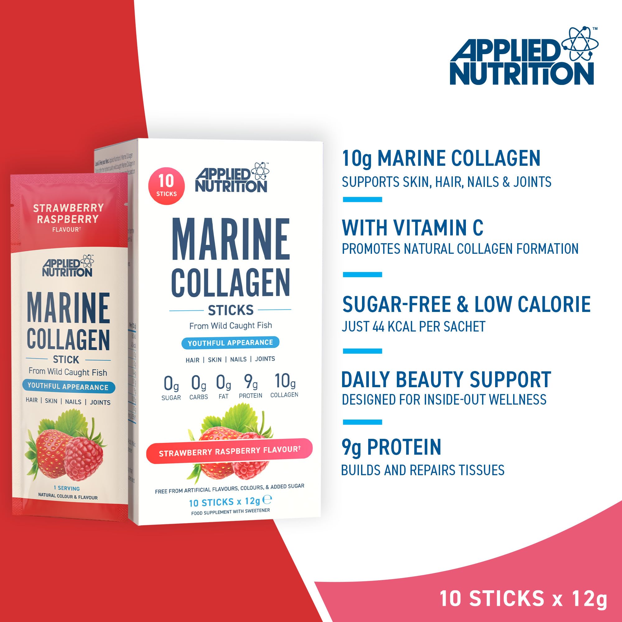 Applied Nutrition Marine Collagen Sticks Fragola e Lampone 10x12g | Proteine, Collagene