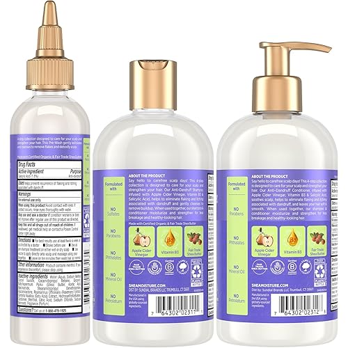 Miniatura 2 de SheaMoisture Champú y acondicionador anticaspa + prelavado – Vinagre de sidra de manzana, manteca de karité, 3% ácido salicílico para escamas y