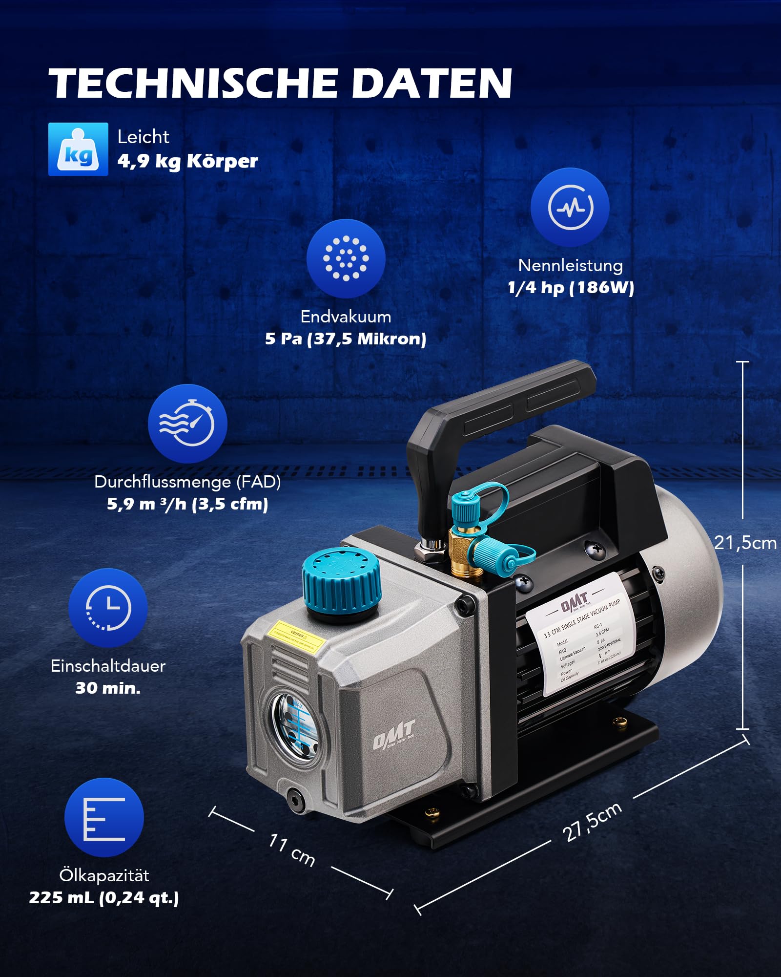 Orion Motor Tech Vakuumkammer mit Pumpe Vakuumkammer Entgasung Harz 3.5CFM mit 7,6L Edelstahl Vacuum Chamber Vakuumpumpe 100L/min mit Deckel aus gehärtetem Glas 1/4HP 5Pa HVAC-Vakuumgeräte