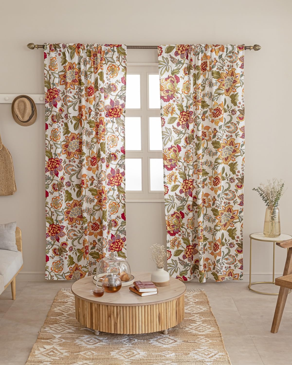 TARAN LIVING Cotton Printed Room Darkening Curtains Set of 2, Curtain Panels for Bedroom 84 Inch Door Panel Drapes Tab Top Rod Pocket for Living Room and Balcony - 42Wx84L Inch, Multicolor