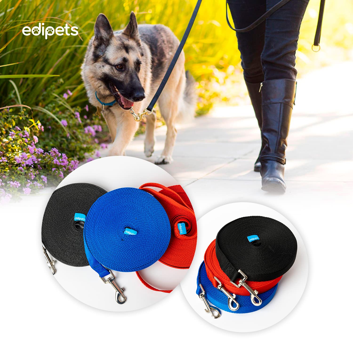 Edipets, Longe pour Chien, Laisse Chiens, 1.5m / 3m / 5m / 10m / 15m, pour Chien de Petites à Grandes Taille (5 M, Rouge)