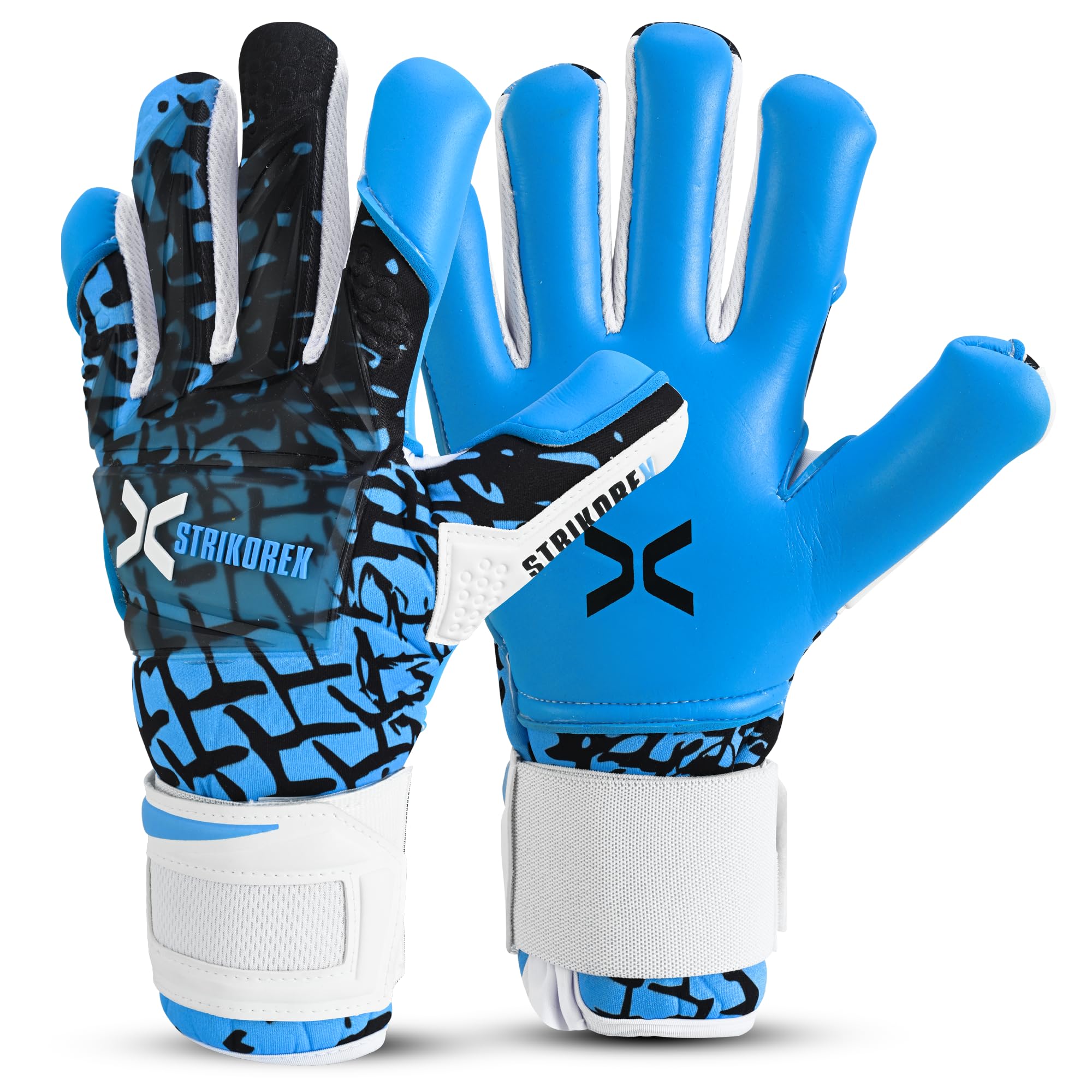 StrikoreX HawkStrike Professional Goalkeeper Gloves 4mm Ultimate Contact Grip | Pro Level Goalkeeper Gloves for Top-notch Play | Maximum Grip, Protection, & Comfort | Adults,Youth (Cyan, 9)