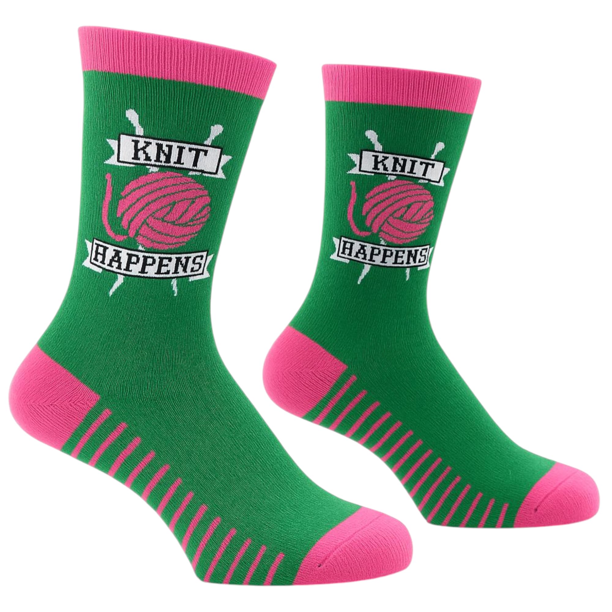Forsocksake Women's Green Knit Happens Socks Knitting Novelty Fun Socks Size 4-7 Knitter Crafter
