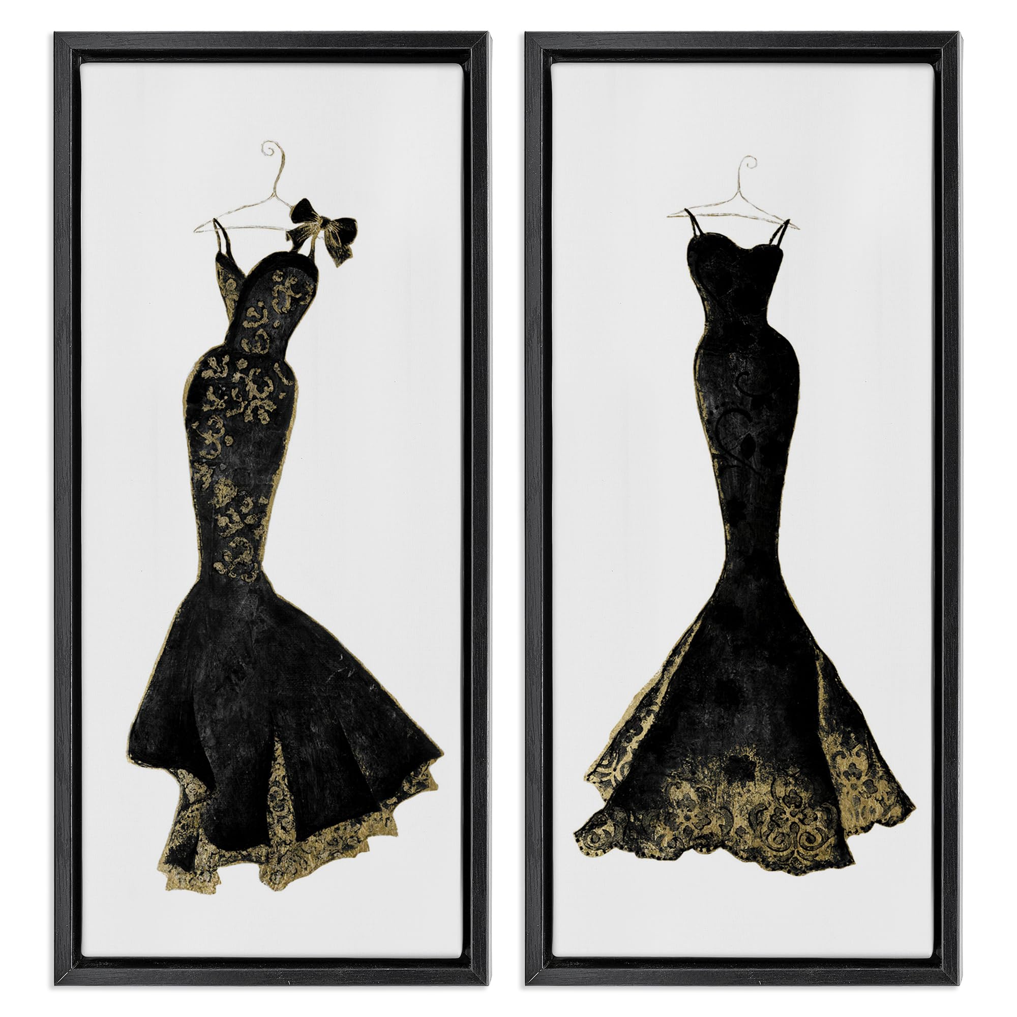 Gilded Black Evening Gowns Glam, 10 x 24 Inch Canvas in Floater Frame Set