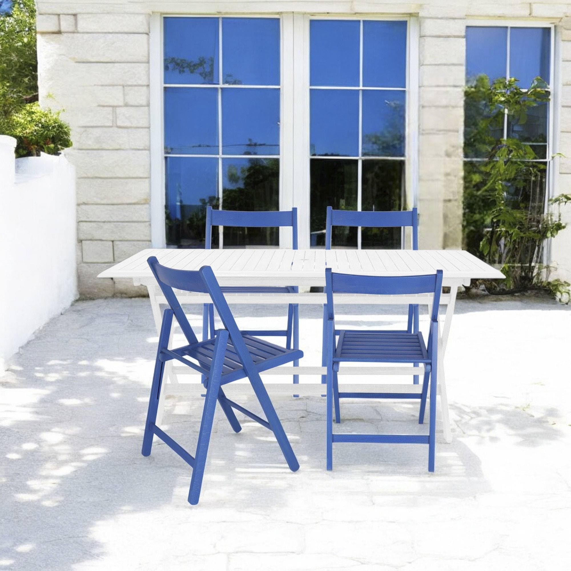 WELL HOME MOBILIARIO & DECORACIÓN Bas Sedia Pieghevole V1, Faggio, Blu, 4 Sillas
