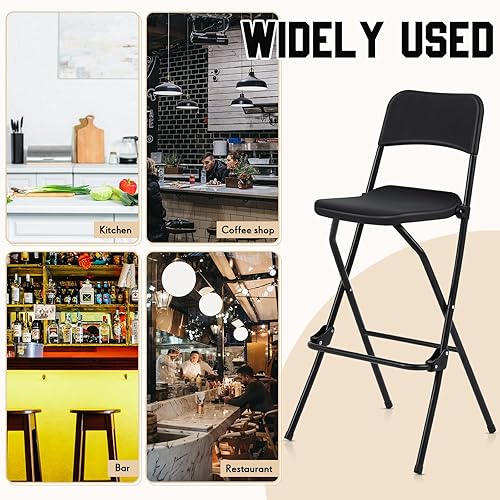 Miniatura 6 de Sintuff 2 taburetes de bar plegables altos, portátiles, plegables con marco de metal con respaldo y reposapiés, sillas plegables de altura de barra