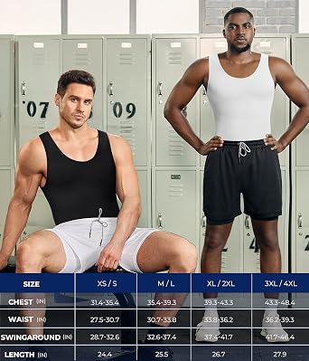 TAILONG 2 Pack Compression Shirt Men Body Shaper Slimming Shirt Tank Top Shapewear Tummy Control Vest