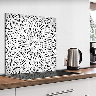 murando Glass Splashback for Kitchen Backsplash Cooker Protector Tempered Glass Decorative Wall Art Panel Heat Resistant Graphic 80x80 cm / 32"x32" Mandal Ornament f-A-0843-aq-a
